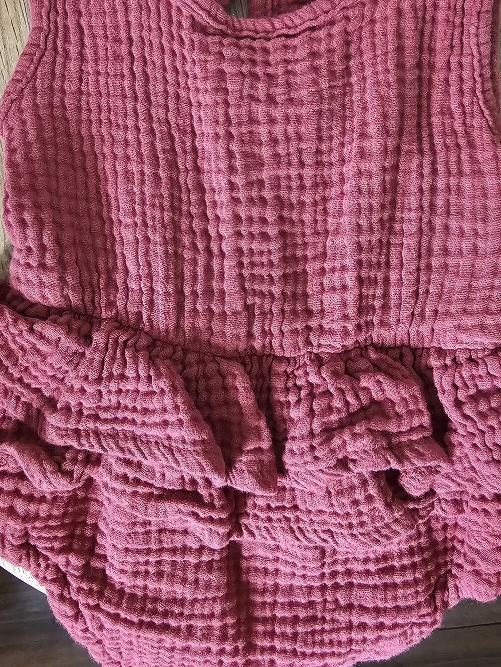 Girls Red Ruffle Muslin One-Piece Romper - Picture 7 of 7